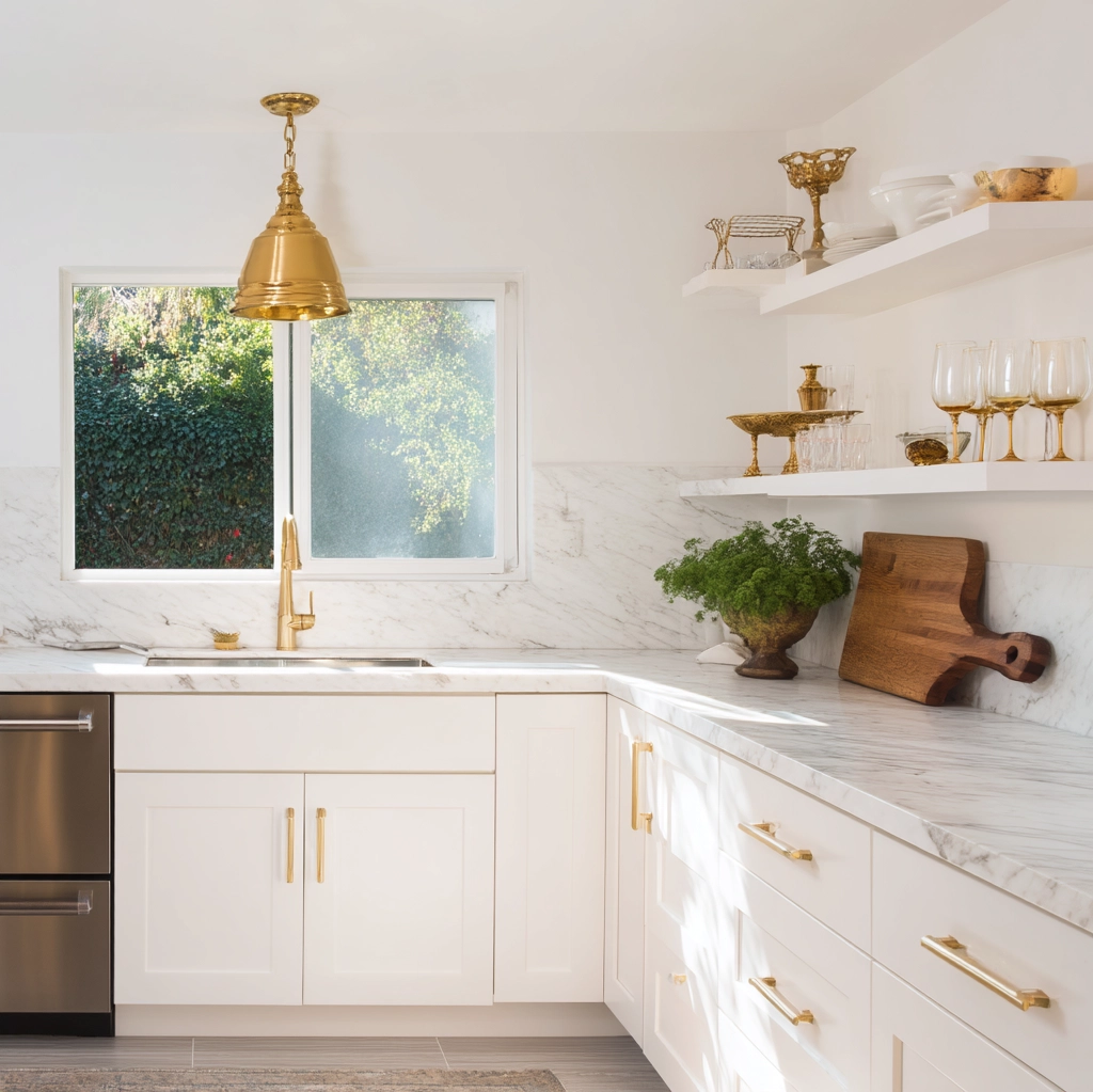 kitchen with gold hardware ideas
