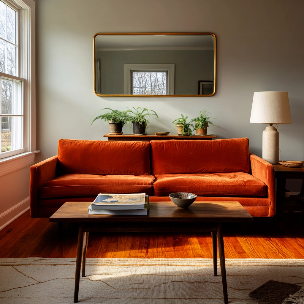 orange couch living room ideas