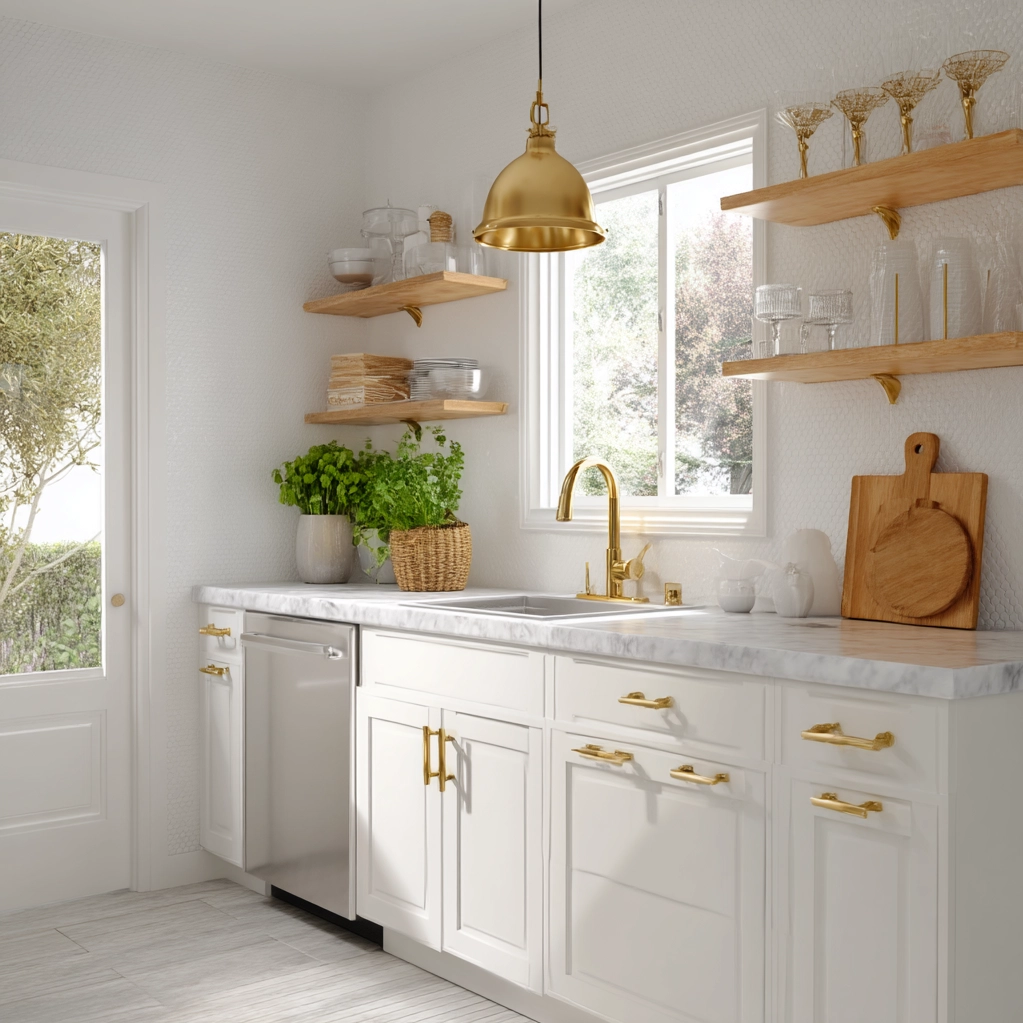 kitchen with gold hardware ideas