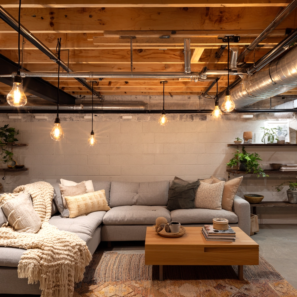 cozy unfinished basement ceiling