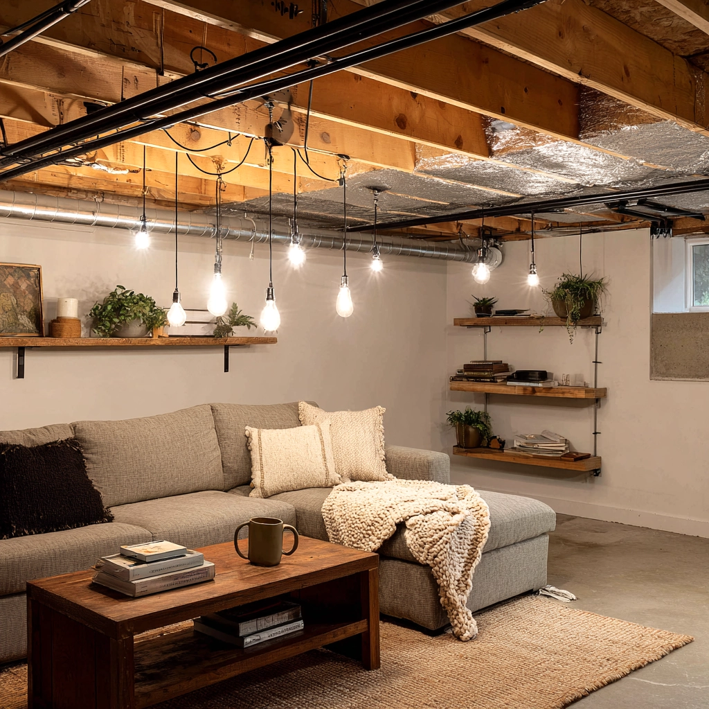 cozy unfinished basement ceiling