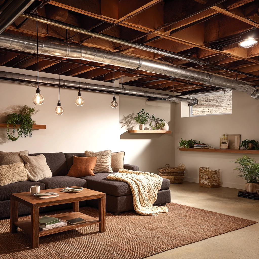 cozy unfinished basement ceiling