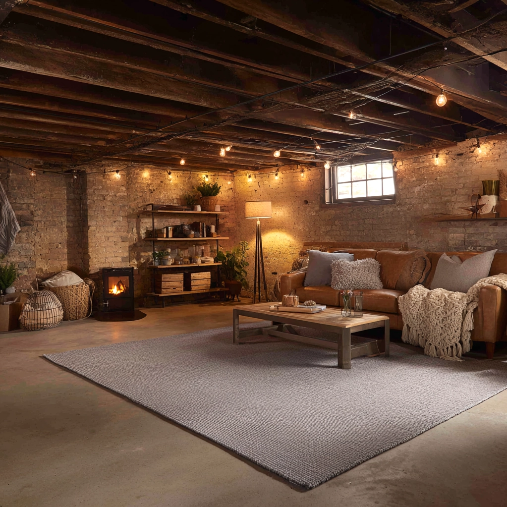 cozy unfinished basement diy
