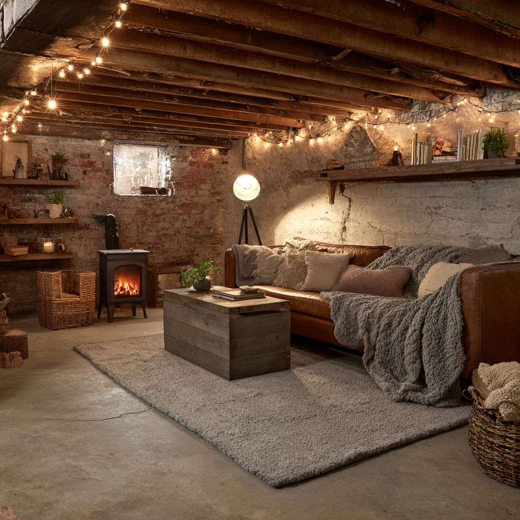 cozy unfinished basement diy