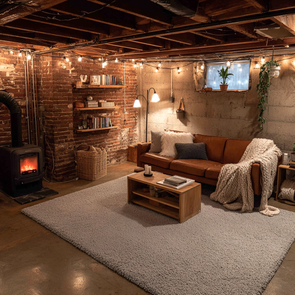 cozy unfinished basement diy