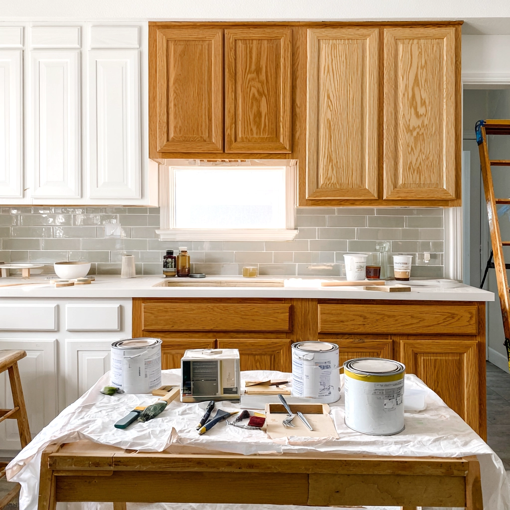 how to lighten honey oak cabinets