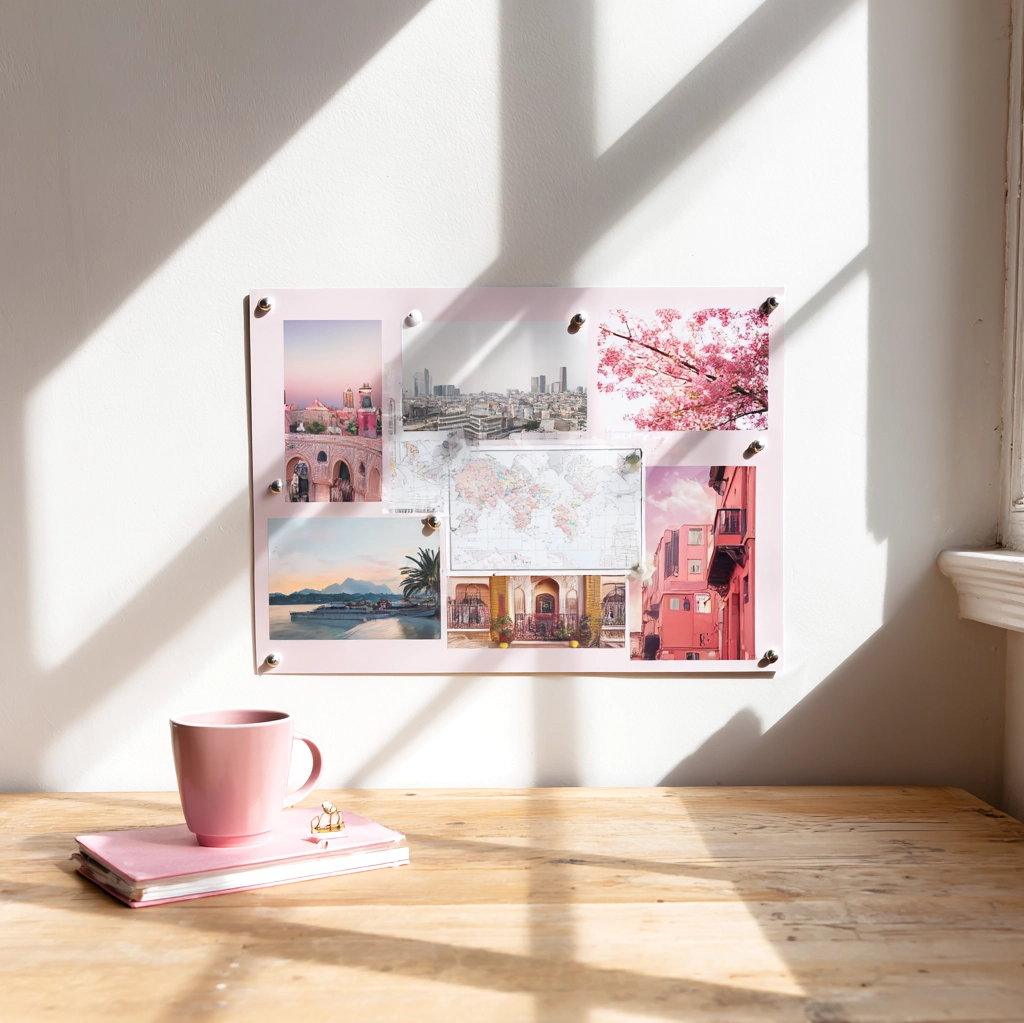 pink vision board pictures travel